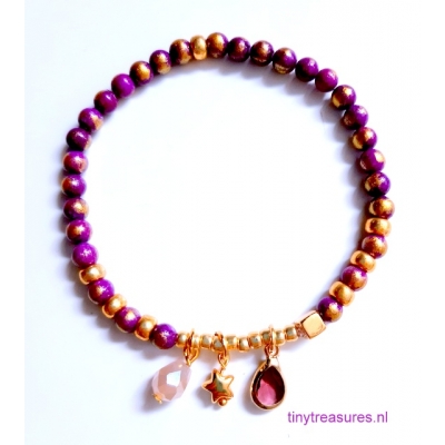 jade natuursteen armbandje paars/ goud jade natuursteen armbandje paars/ goud